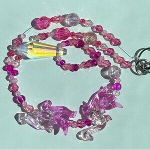 Dinosaur Beaded Suncatcher Rearview Mirror Ornament Pink Crystal Prism Car Charm